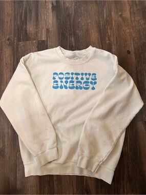 Positive Energy Crewneck Sweater - White with Blue Graphic